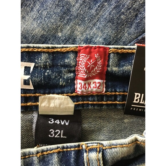 NWT BLACK PIKE LEGEND Embroidered Distressed Biker Stretch Slim Denim Jean 34X32 - Picture 13 of 16